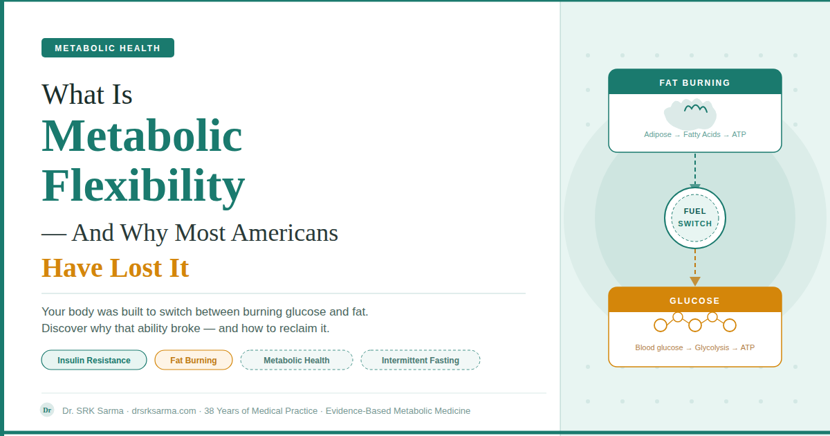 Metabolic flexibility infographic showing fat burning and glucose fuel-switching — Why most Americans have lost metabolic health and how to restore insulin sensitivity naturally